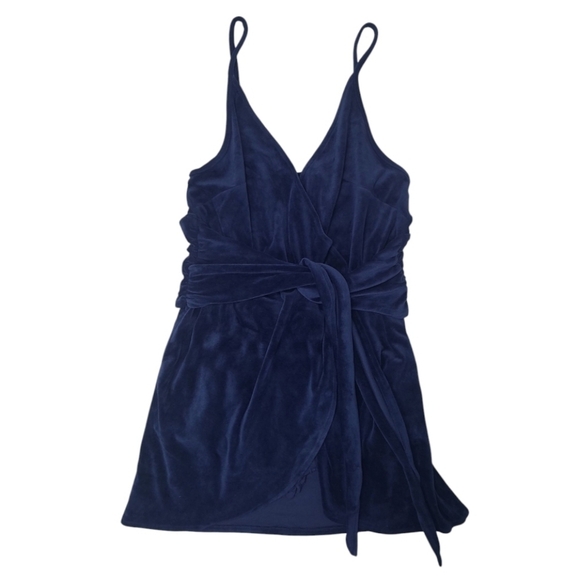 Skylar + Madison Velvet Wrap Cocktail Dress Romper W/ Tie Navy Size Large NWT - Picture 5 of 10